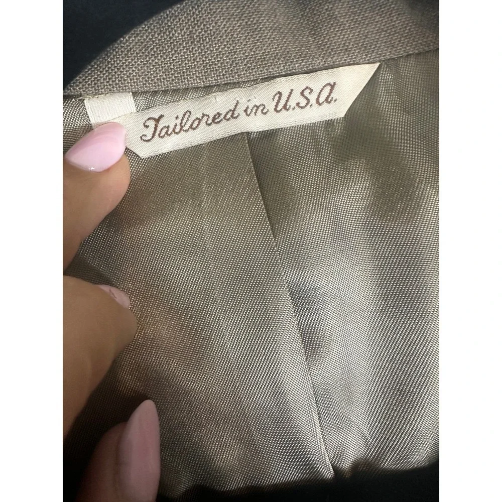 Stafford Blazer 44R Gray Brown Beige Worsted‎ Wool Gold Button Sport Coat Crest